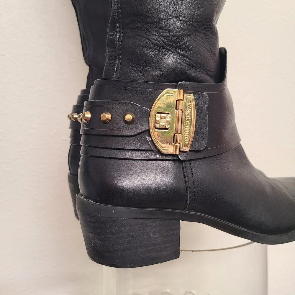 Vince Camuto Beatrix Black Leather Over the Knee‎ Boots Riding Preppy Equestrian